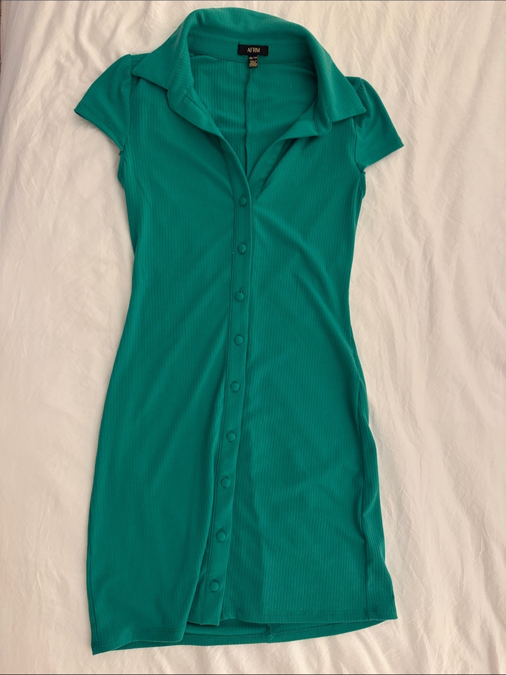 AFRM Green Button-Front Ribbed Mini Dress - Picture 2 of 3